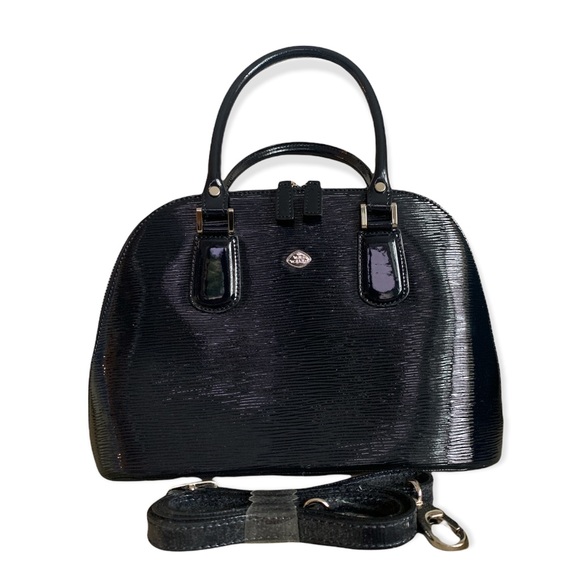 NWOT Original The Trend Navy Blue Patent Leather Dome Crossbody Bag Purse - Picture 1 of 15